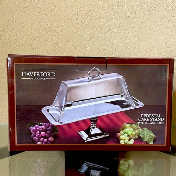 NEW Haverford by Godinger Pedestal Cake Stand with Glass Dome - Picture 1 of 2